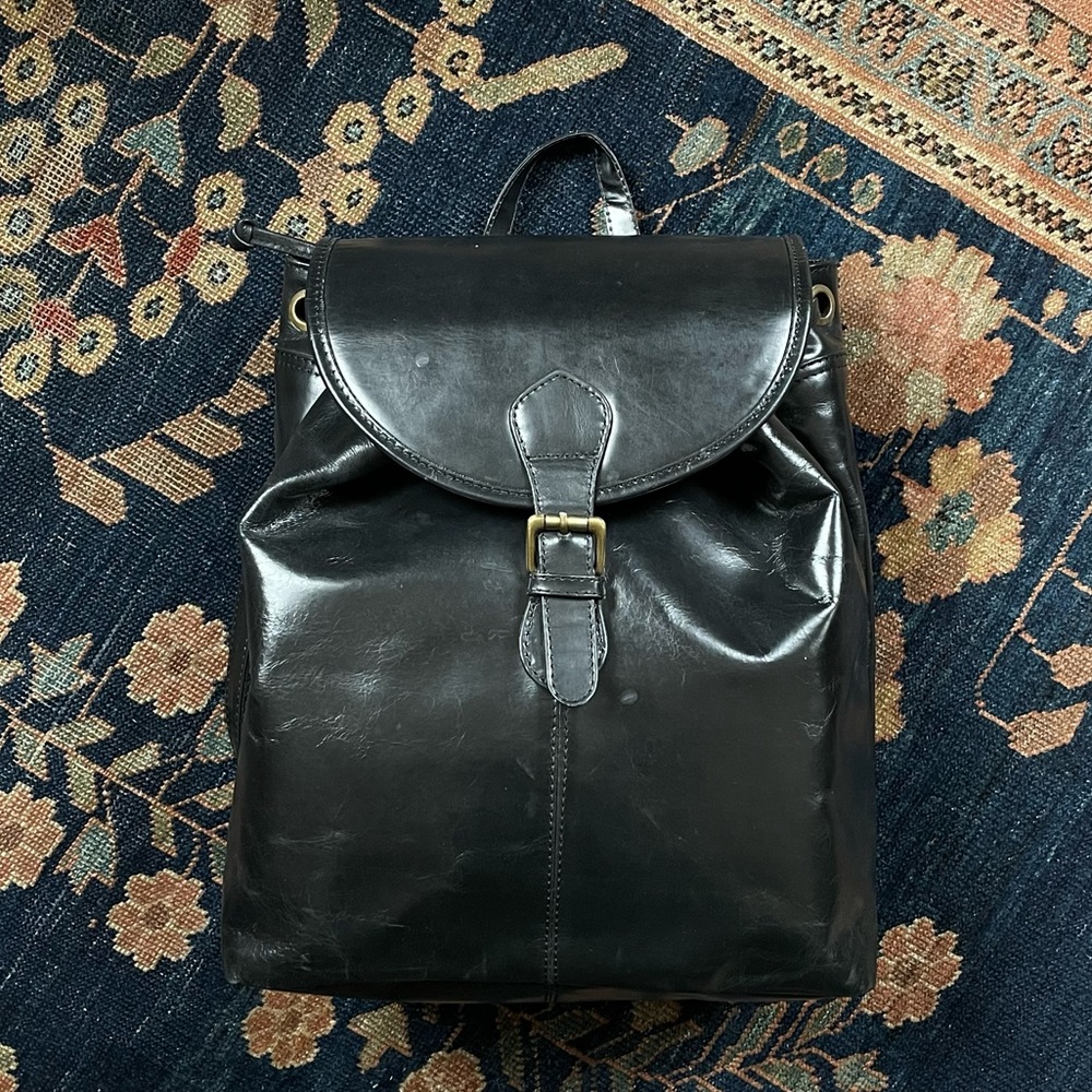 Vintage Polish Black Leather Backpack - Picture 1 of 5